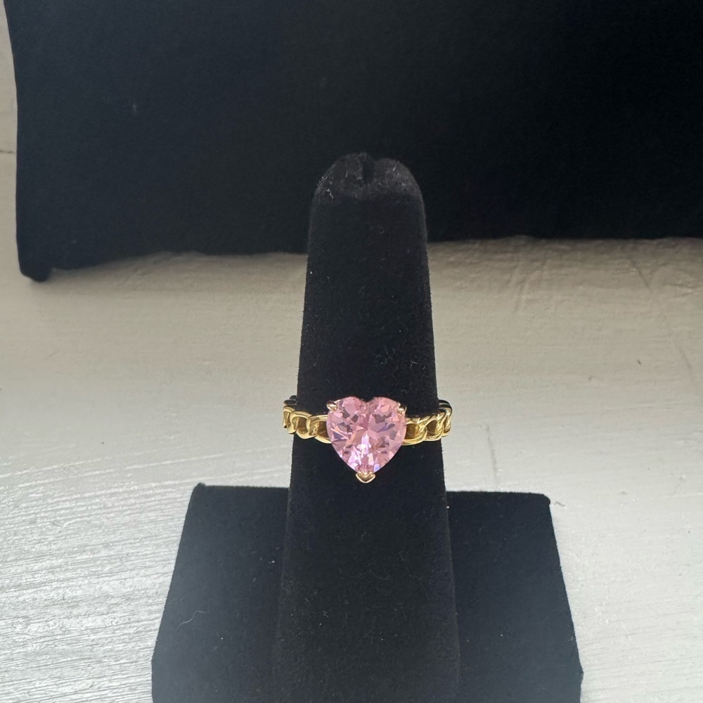 Gold Heart Ring with Pink Stone